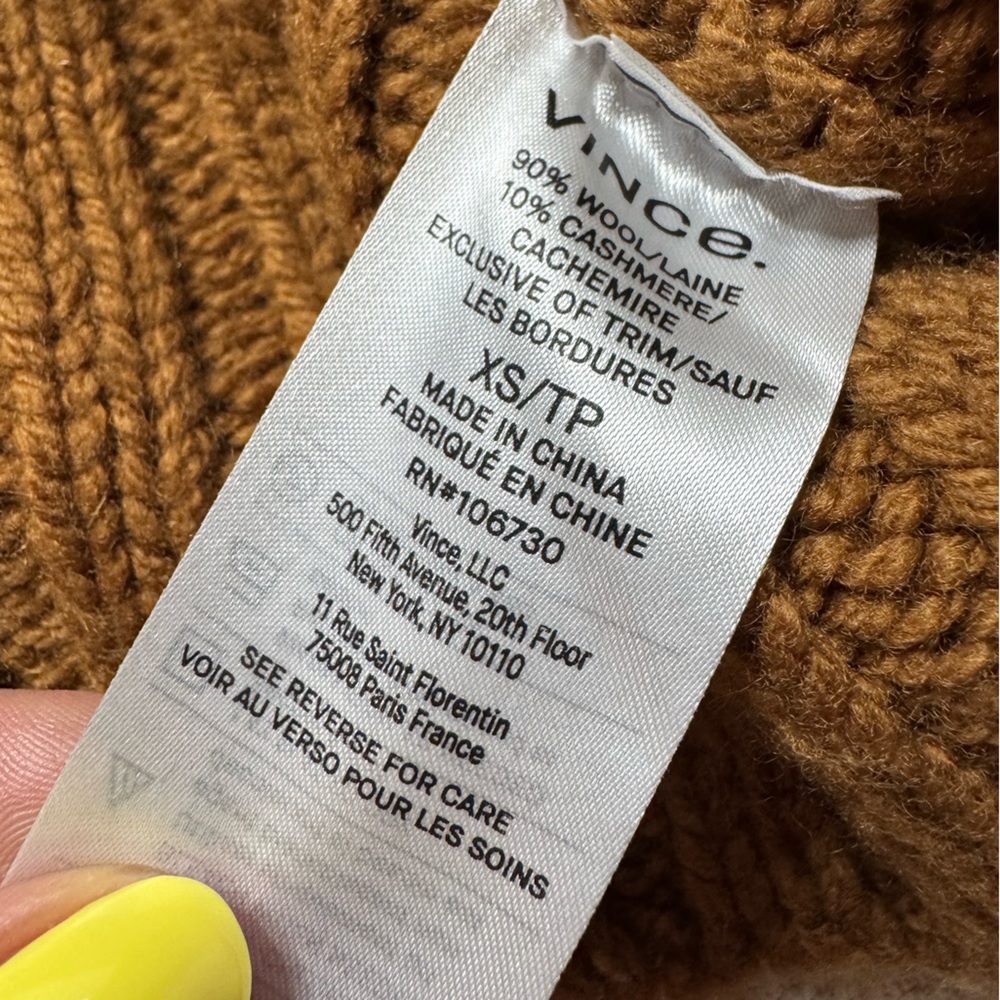 VINCE Wool Cashmere Blend Chestnut Brown Mock Neck Chunky Ribbed Sweater XS - Picture 5 of 5